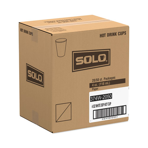 Image of Solo® Single-Sided Poly Paper Hot Cups, 4 Oz, White, 50 Bag, 20 Bags/Carton