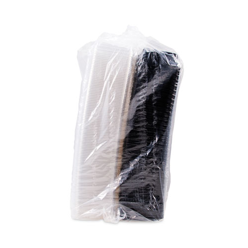 Creative Carryouts Hinged Plastic Hot Deli Boxes, Medium Snack Box, 18 oz, 6.22 x 5.9 x 2.1, Black/Clear, 200/Carton
