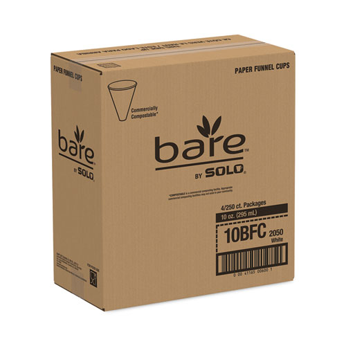 Image of Solo® Bare Eco-Forward Treated Paper Funnel Cups, 10 Oz, White, 250/Bag, 4 Bags/Carton