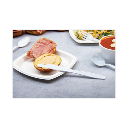 Image of Solo® Guildware Extra Heavyweight Plastic Cutlery, Knives, White, Bulk, 1,000/Carton
