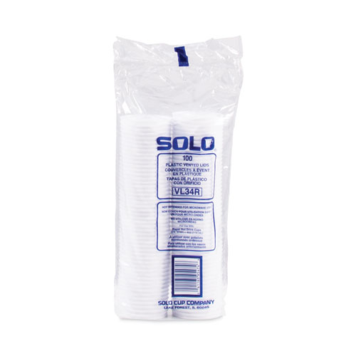 Image of Solo® Polystyrene Vented Hot Cup Lids, Fits 4 Oz Cups, White, 100/Pack, 10 Packs/Carton