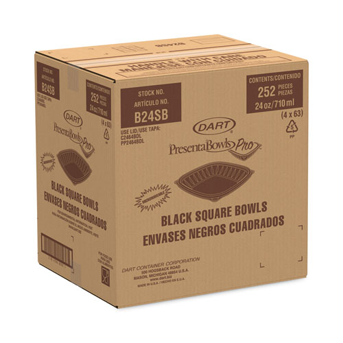 Image of Dart® Presentabowls Pro Black Square Bowls, 24 Oz, 8.5 X 8.5 X 1.8, Plastic, 63/Bag, 4 Bags/Carton
