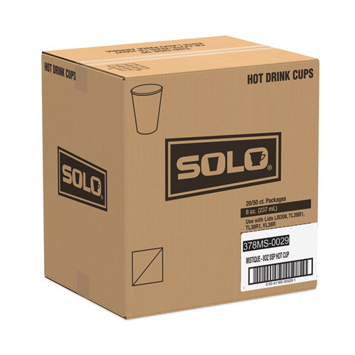 Image of Solo® Mistique Polycoated Hot Paper Cups, 8 Oz, Printed, Brown, 50/ Sleeve, 20 Sleeves/Carton