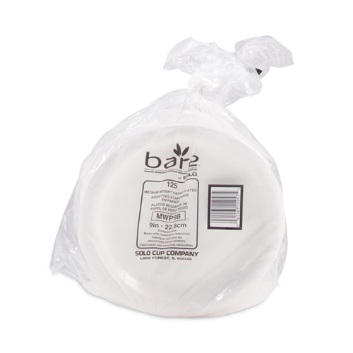 Image of Solo® Bare Eco-Forward Clay-Coated Mediumweight Paper Plate, 9" Dia, White, 125/Pack, 4 Packs/Carton