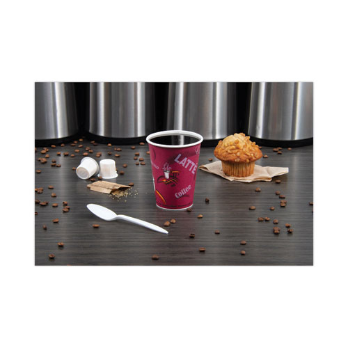 Image of Solo® Paper Hot Drink Cups In Bistro Design, 12 Oz, Maroon, 50/Pack