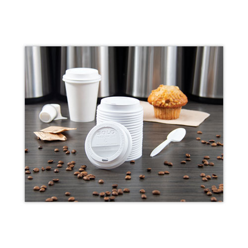 Image of Solo® Traveler Dome Hot Cup Lid, Fits 8 Oz Cups, White, 100/Pack, 10 Packs/Carton