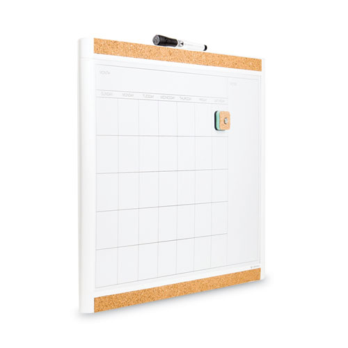Image of U Brands Pinit Magnetic Dry Erase Calendar With Plastic Frame, One-Month, 20 X 16, White Surface, White Plastic Frame