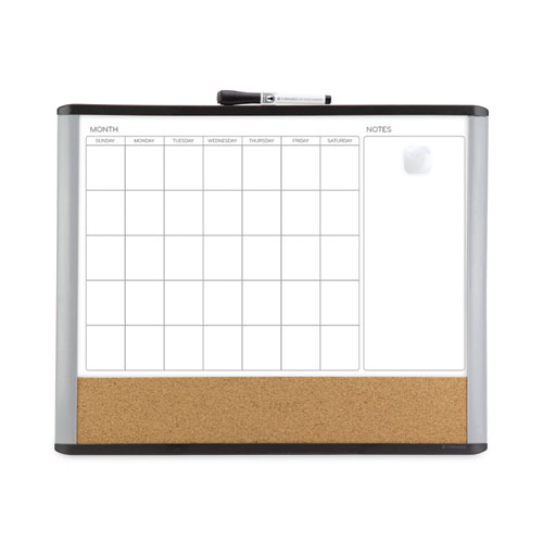 3N1 Magnetic Mod Dry Erase Board, Monthly Calendar, 20 x 16, White Surface, Gray/Black Plastic Frame