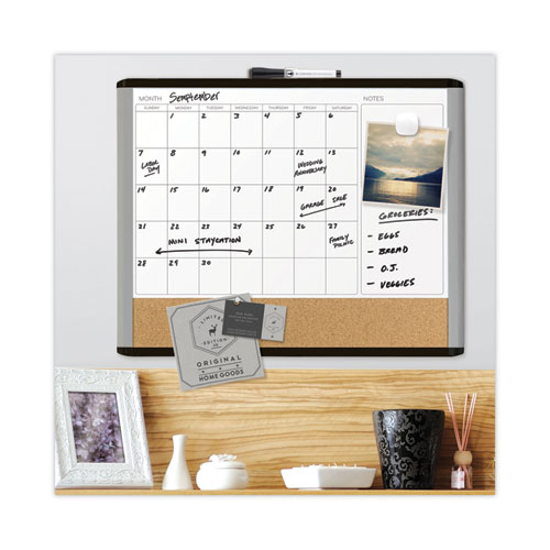 Image of U Brands 3N1 Magnetic Mod Dry Erase Board, Monthly Calendar, 20 X 16, White Surface, Gray/Black Plastic Frame
