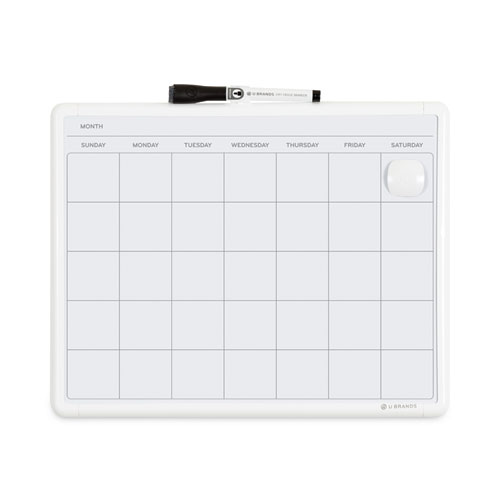 U Brands Magnetic Dry Erase Monthly Calendar, 14 X 11.66, White Surface, White Plastic Frame