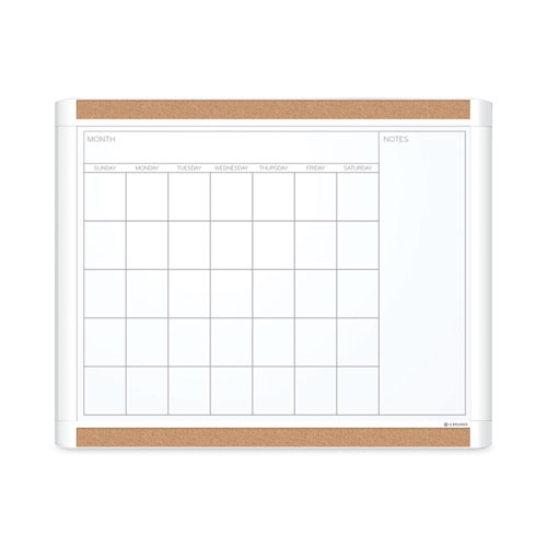 Image of U Brands Pinit Magnetic Dry Erase Calendar With Plastic Frame, One-Month, 20 X 16, White Surface, White Plastic Frame