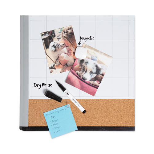Image of U Brands 3N1 Magnetic Mod Dry Erase Board, Monthly Calendar, 20 X 16, White Surface, Gray/Black Plastic Frame