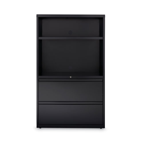 Image of Hirsh Industries® Combo Bookshelf/Lateral File Cabinet, 2 Shelves (1 Adjustable), 2 Letter/Legal Drawers, Black, 36" X 18.62" X 60"