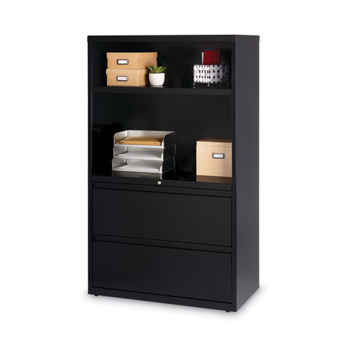 Image of Hirsh Industries® Combo Bookshelf/Lateral File Cabinet, 2 Shelves (1 Adjustable), 2 Letter/Legal Drawers, Black, 36" X 18.62" X 60"