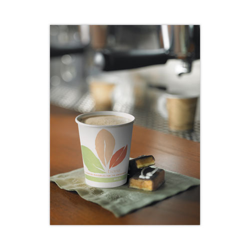 Image of Solo® Bare Eco-Forward Pla Paper Hot Cups, 10 Oz, Leaf Design, White/Green/Orange, 50/Bag, 20 Bags/Carton