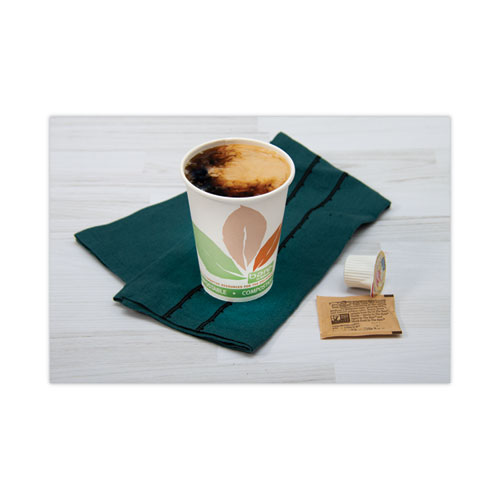 Image of Solo® Bare Eco-Forward Pla Paper Hot Cups, 12 Oz, Leaf Design, White/Green/Orange, 50/Bag, 20 Bags/Carton