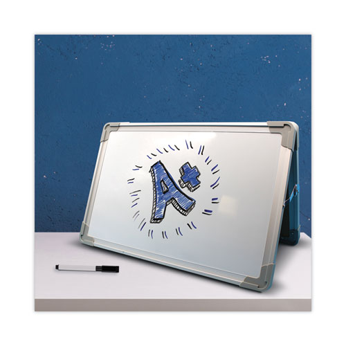 Dual-Sided Desktop Dry Erase Board, 18 x 12, White Surface, Silver Aluminum Frame