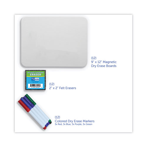 Magnetic Dry Erase Board Set, 12 x 9, White Surface, 12/Pack