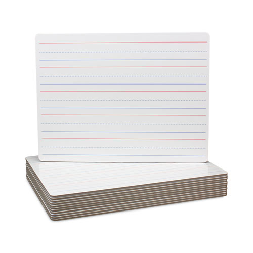 Magnetic Two-Sided Red and Blue Ruled Dry Erase Board, 12 x 9, Ruled White Front/Unruled White Back, 12/Pack