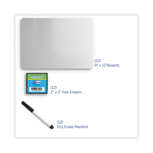 Image of Flipside Dry Erase Board Set With Black Markers, 12 X 9, White Surface, 12/Pack