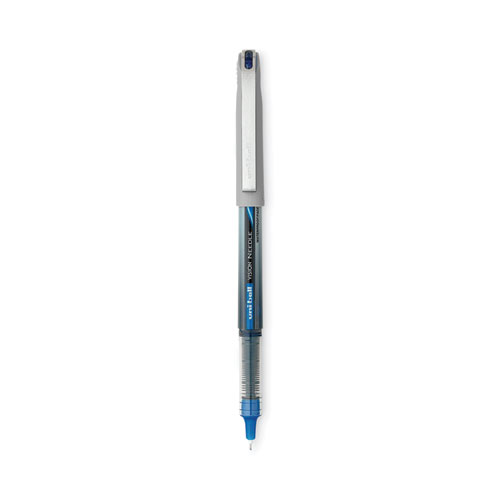 Uniball® Vision Roller Ball Pen, Stick, Micro 0.5 Mm, Blue Ink, Black/Blue Barrel, 12/Pack