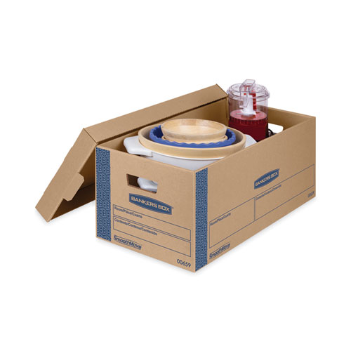 SmoothMove Prime Moving/Storage Boxes, Lift-Off Lid, Half Slotted Container, Small, 12" x 24" x 10", Brown/Blue, 8/Carton