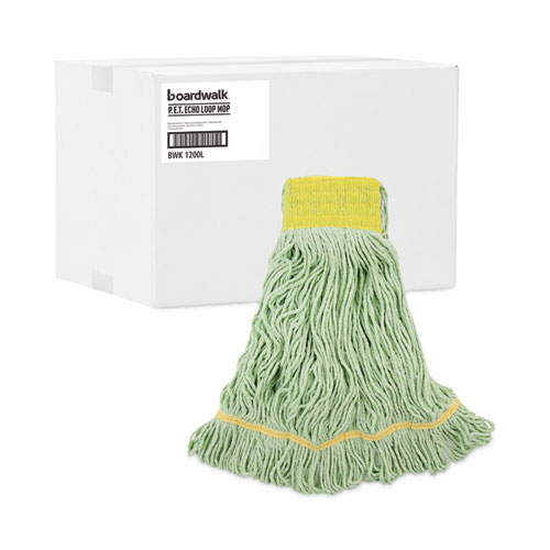 Image of EcoMop Looped-End Mop Head, Recycled Fibers, Large Size, Green, 12/Carton