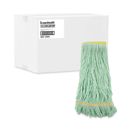 Image of Boardwalk® Ecomop Looped-End Mop Head, Recycled Fibers, Extra Large Size, Green, 12/Ct