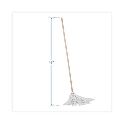 Handle/Deck Mops, #16 White Rayon Head, 48" Natural Wood Handle
