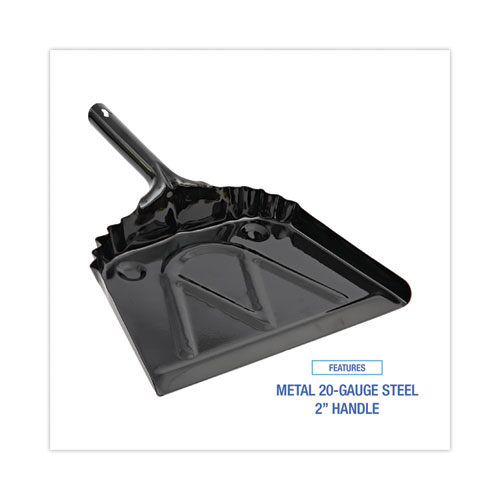 Image of Boardwalk® Metal Dust Pan, 12 X 14, 2" Handle, 20-Gauge Steel, Black, 12/Carton