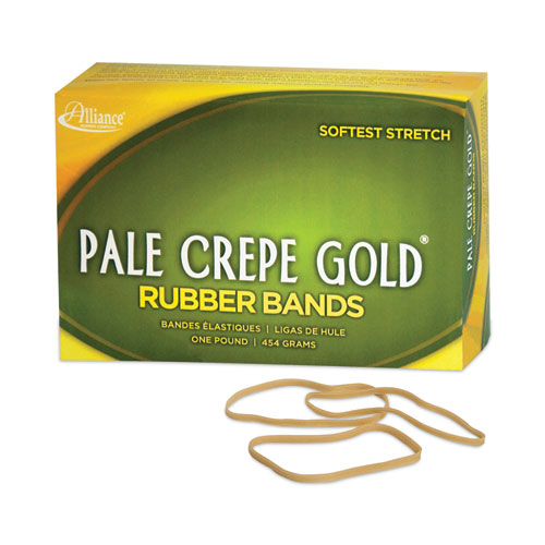 Alliance® Pale Crepe Gold Rubber Bands, Size 117B, 0.06" Gauge, Golden Crepe, 1 lb Box, 300/Box