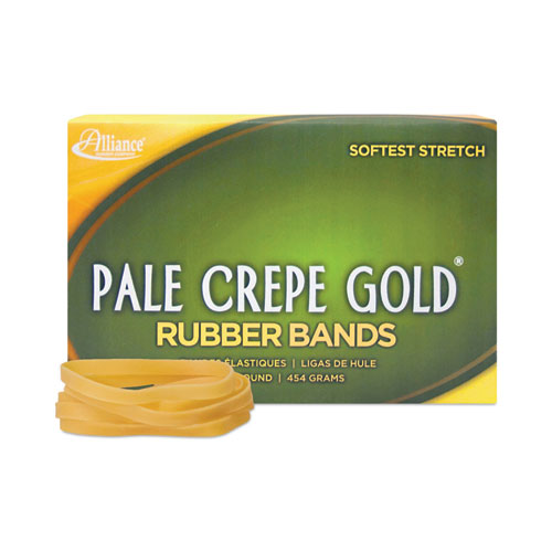 Alliance® Pale Crepe Gold Rubber Bands, Size 64, 0.04" Gauge, Golden Crepe, 1 lb Box, 490/Box