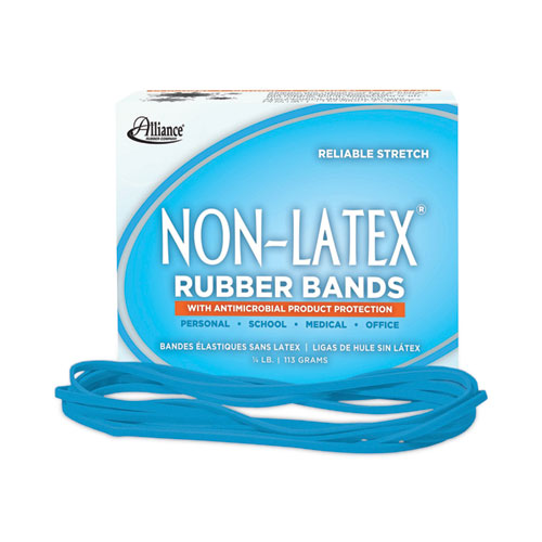 Image of Antimicrobial Non-Latex Rubber Bands, Size 117B, 0.06" Gauge, Cyan Blue, 4 oz Box, 62/Box