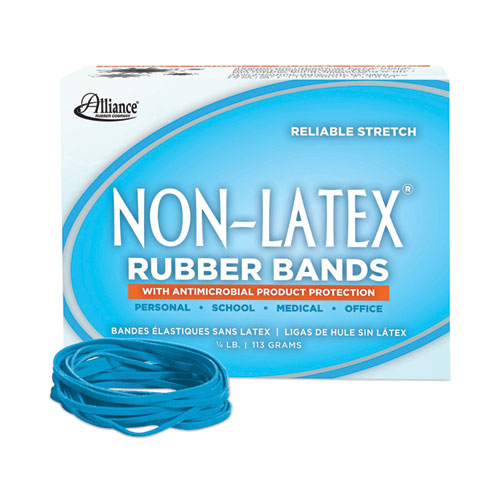 Image of Alliance® Antimicrobial Non-Latex Rubber Bands, Size 33, 0.04" Gauge, Cyan Blue, 4 Oz Box, 180/Box