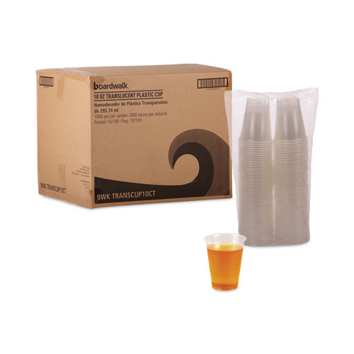 Image of Boardwalk® Translucent Plastic Cold Cups, 10 Oz, Polypropylene, 100 Cups/Sleeve, 10 Sleeves/Carton