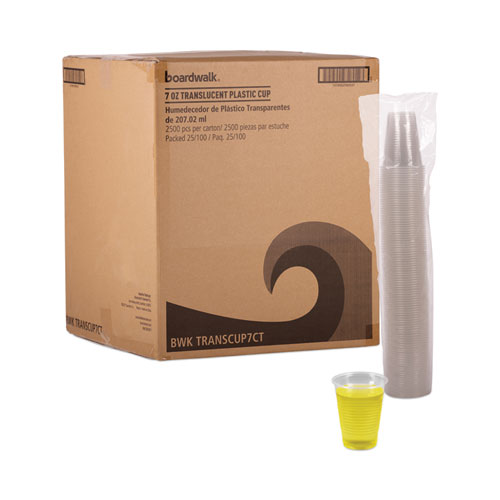 Translucent Plastic Cold Cups, 7 oz, Polypropylene, 100 Cups/Sleeve, 25 Sleeves/Carton