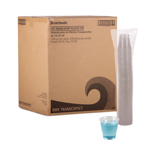 Image of Boardwalk® Translucent Plastic Cold Cups, 5 Oz, Polypropylene, 100 Cups/Sleeve, 25 Sleeves/Carton