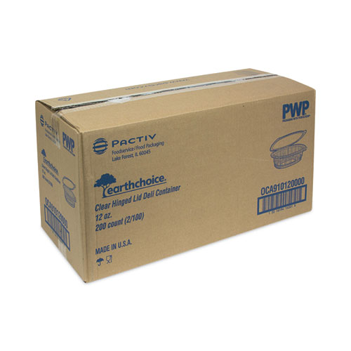 Image of Pactiv Evergreen Earthchoice Recycled Pet Hinged Container, 12 Oz, 4.92 X 5.87 X 1.89, Clear, Plastic, 200/Carton