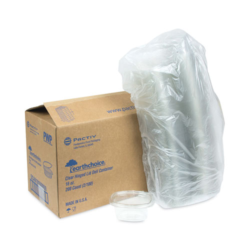 EarthChoice Recycled PET Hinged Container, 16 oz, 4.92 x 5.87 x 2.48, Clear, Plastic, 200/Carton