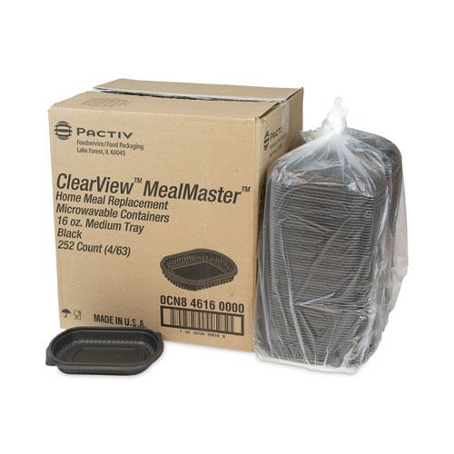 Image of Pactiv Evergreen Earthchoice Mealmaster Container, 16 Oz, 8.13 X 6.5 X 1, Black, Plastic, 252/Carton