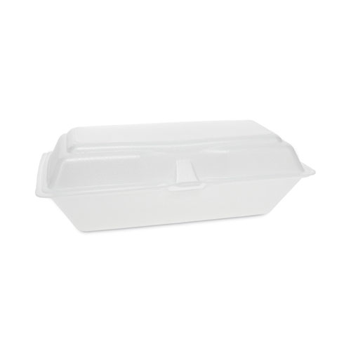 Pactiv Evergreen Foam Hinged Lid Container, Dual Tab Lock Happy Face, 8 x 7.75 x 2.25, White, 200/Carton