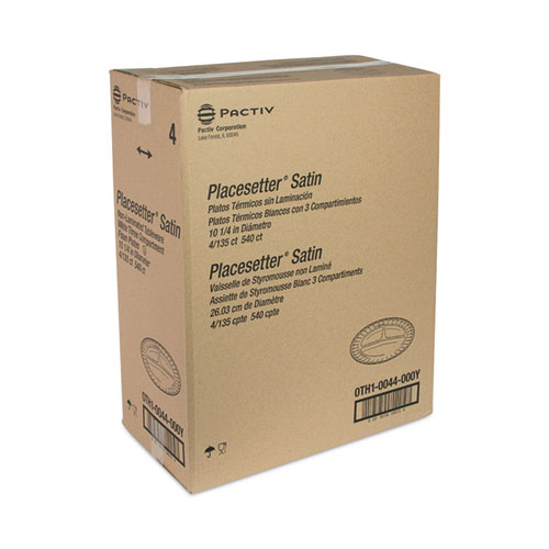 Image of Pactiv Evergreen Placesetter Satin Non-Laminated Foam Dinnerware, 3-Compartment Plate, 10.25" Dia, White, 540/Carton