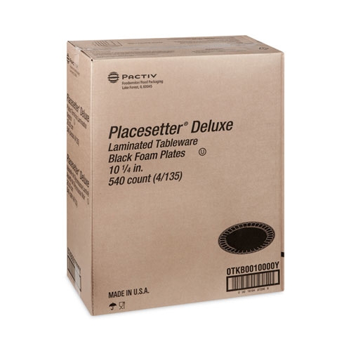 Placesetter Deluxe Laminated Foam Dinnerware, Plate, 10.25" dia, Black, 540/Carton