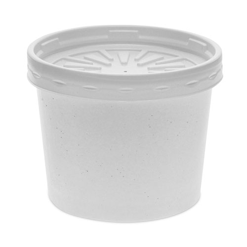 Pactiv Evergreen Paper Round Food Container and Lid Combo, 12 oz, 3.75" Diameter x 3h", White, 250/Carton