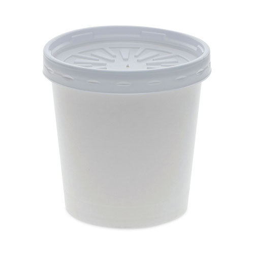 Pactiv Evergreen Paper Round Food Container and Lid Combo, 16 oz, 3.75" Diameter x 3.88h", White, 250/Carton