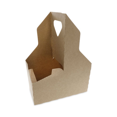 Paperboard Cup Carrier, Up to 44 oz, Two to Four Cups, Natural, 250/Carton