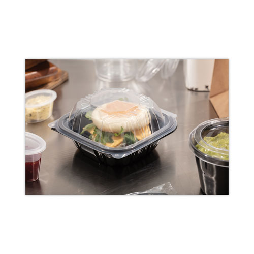 Image of Pactiv Evergreen Earthchoice Vented Dual Color Microwavable Hinged Lid Container, 1-Compartment, 16Oz, 6 X 6 X 3, Black/Clear, Plastic, 321/Ct