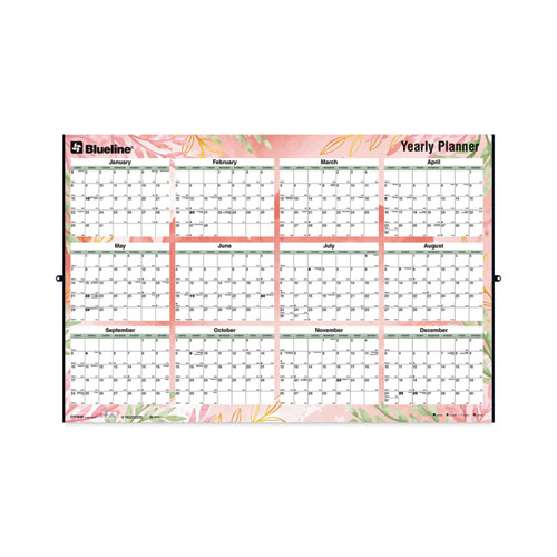 Yearly Laminated Wall Calendar, Autumn Leaves Watercolor Artwork, 36 x 24, White/Sand/Orange Sheets, 12-Month (Jan-Dec): 2023