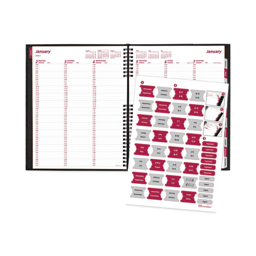 CoilPro Weekly Appointment Book in Columnar Format, 11 x 8.5, Black Lizard-Look Cover, 12-Month (Jan to Dec): 2024