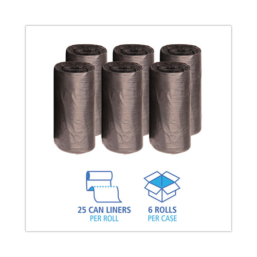 High-Density Can Liners, 45 gal, 19 mic, 40" x 46", Black, 25 Bags/Roll, 6 Rolls/Carton